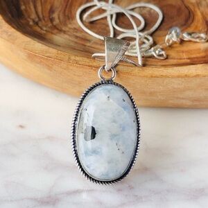 Silver Plated Moonstone Oval Shape Stone Statement Boho Necklace